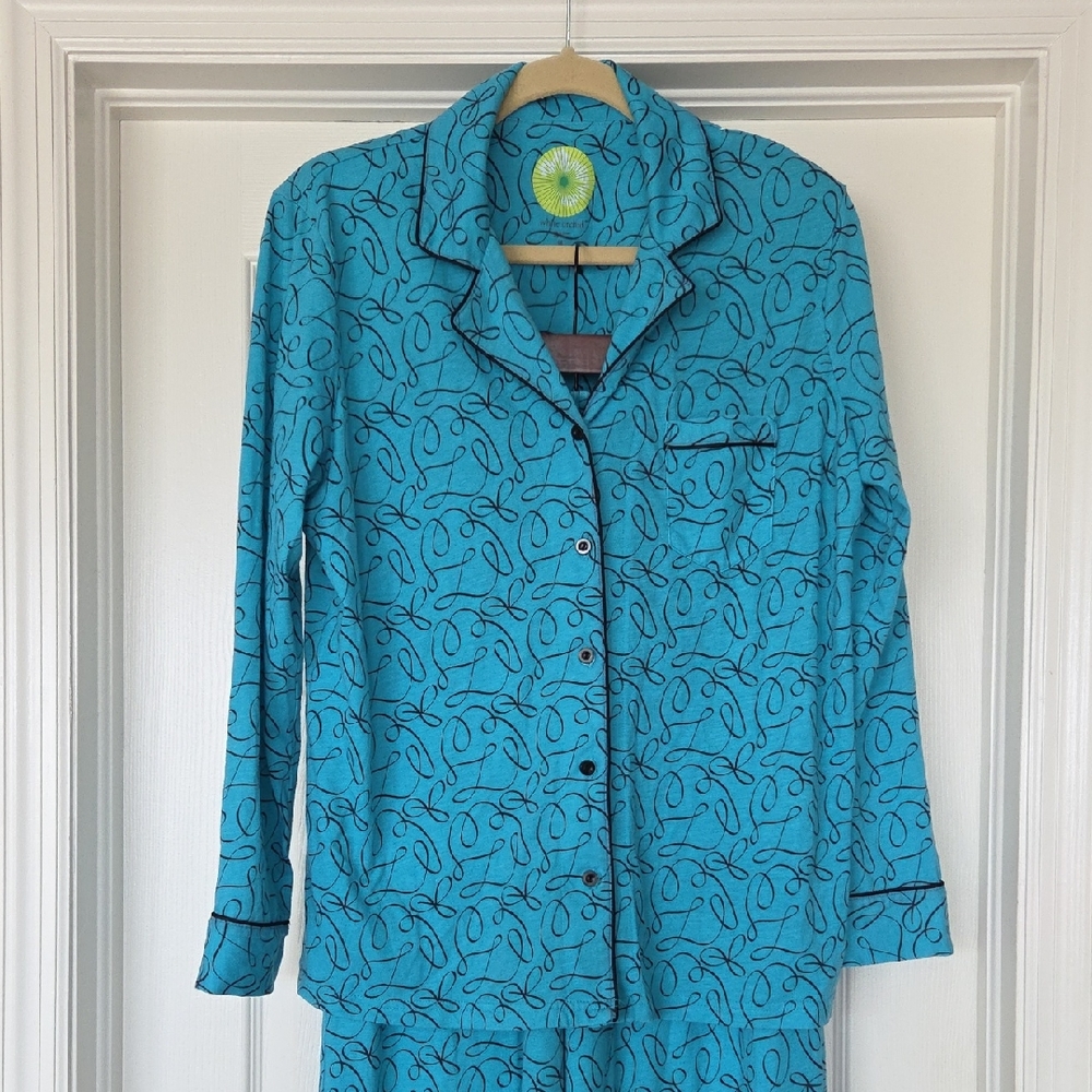 White Orchid Women's Teal Patterned Pajama Pant Set,Size M, Used Great Cond.